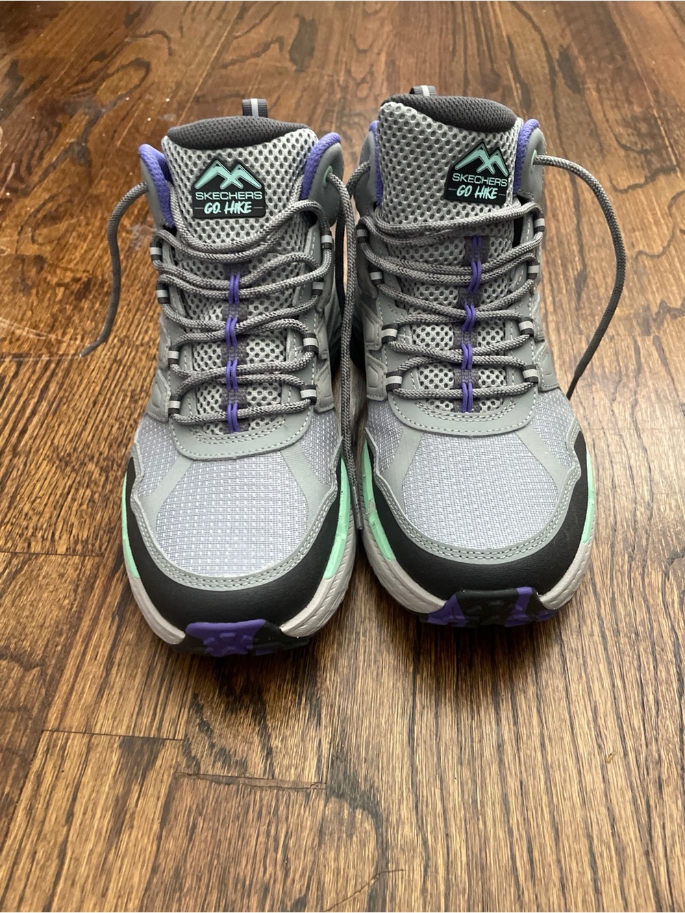 Skechers Gray Trail Sneakers with Purple & Mint Accents Sz 8
